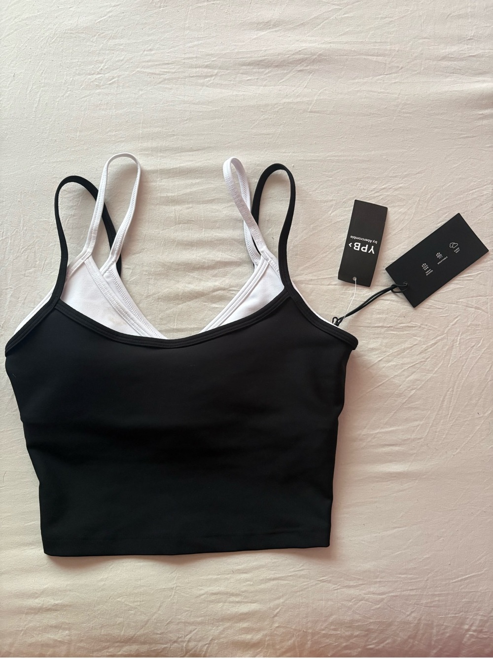 Abercrombie & Fitch Black and White Double-Strap Sports Bralette